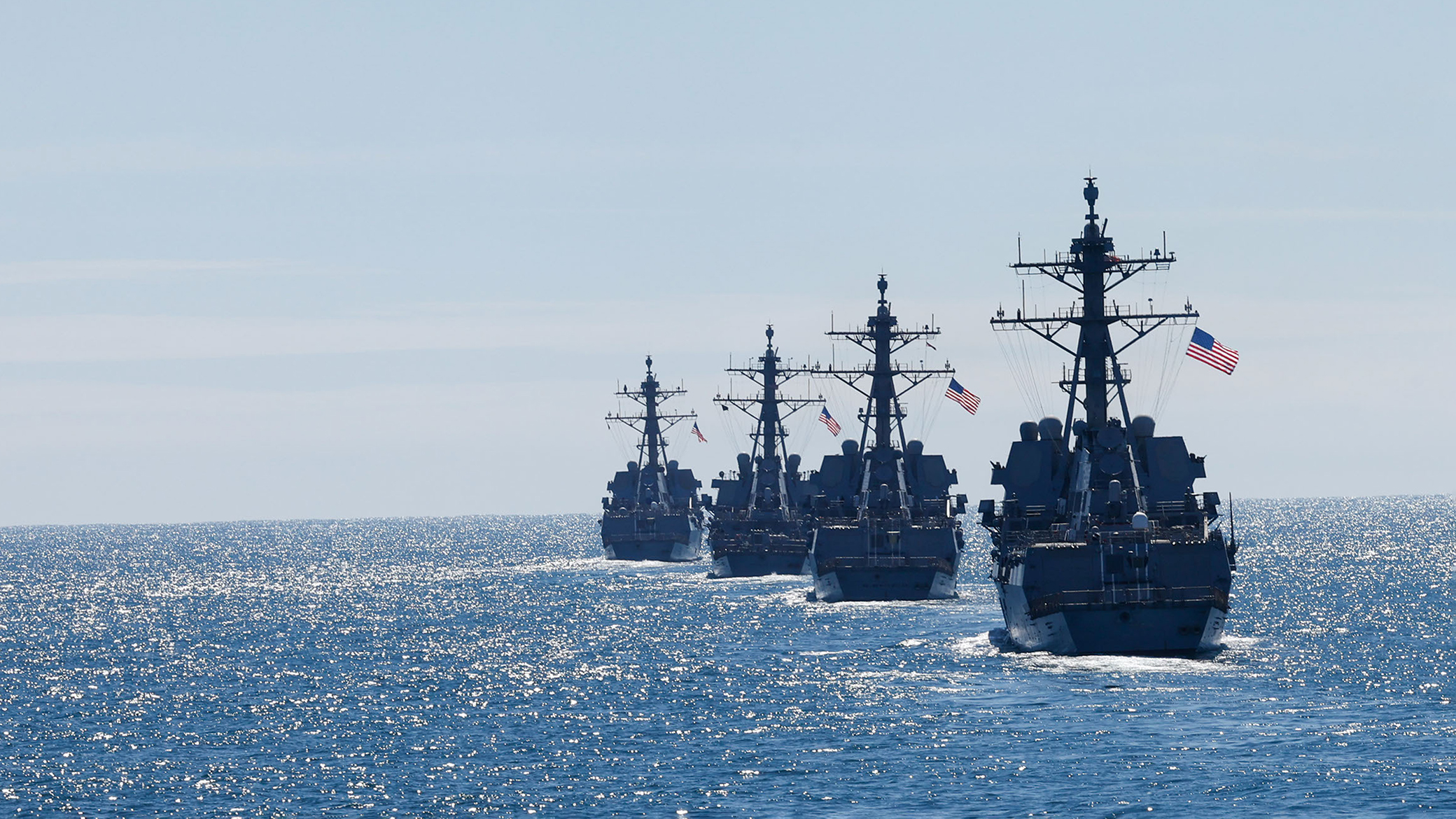 ATLANTIC OCEAN (Oct. 4, 2025) – Arleigh Burke-class guided-missile destroyers assigned to Carrier Strike Group 10 (CSG10), sail in formation as part of the Titans of the Sea Presidential Review. The Titans of the Sea Presidential Review is one of many events taking place throughout the country to showcase maritime capabilities as part of the U.S. Navy’s 250th birthday. America is a maritime nation. For 250 years, America’s Warfighting Navy has sailed the globe in defense of freedom. (U.S. Navy photo by Mass Communication Specialist Seaman Jayden Howard)