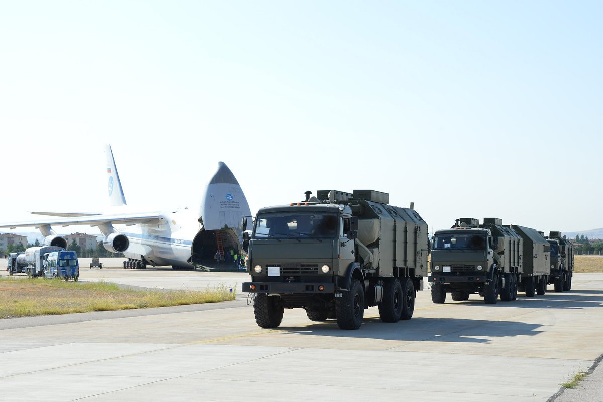 ANKARA, TURKEY - SEPTEMBER 15: (---EDITORIAL USE ONLY MANDATORY CREDIT - "TURKISH NATIONAL DEFENSE MINISTRY / HANDOUT" - NO MARKETING NO ADVERTISING CAMPAIGNS - DISTRIBUTED AS A SERVICE TO CLIENTS----) The final parts of the second battery of Russian S-400 missile defense system arrive at Murted Airbase in Ankara, Turkey on September 15, 2019. (Photo by TURKISH NATIONAL DEFENSE MINISTRY / HANDOUT/Anadolu Agency via Getty Images)