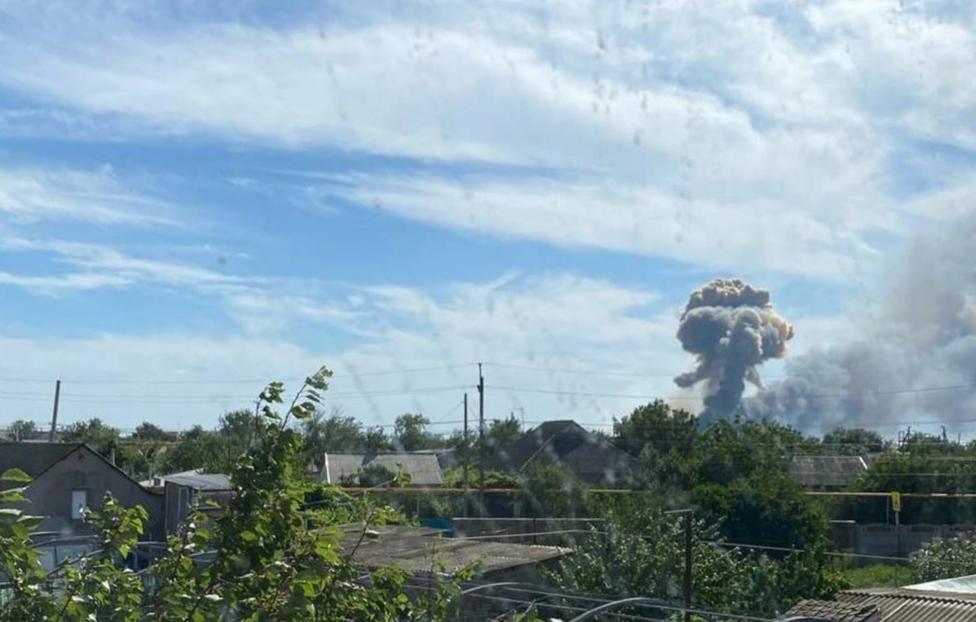CRIMEA, RUSSIA – AUGUST 9, 2022: Smoke rises after an explosion in the village of Novofedorovka. The Saki air base used by the Russian Defence Ministry, including for naval aviation, is located near the village of Novofedorovka. Stringer/TASSРоссия. Республика Крым. Вид на поселок Новофедоровка, где произошли взрывы. Около поселка Новофедоровка находится военный аэродром Саки, который используется для базирования авиации Минобороны РФ - самолетов и вертолетов, в том числе морской авиации. Стрингер/ТАСС